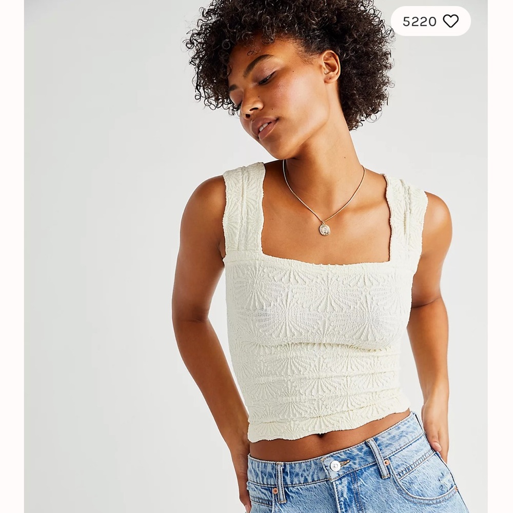 Free people cream square neck stretch tank